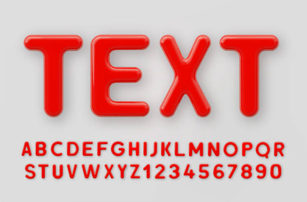 3d красный пластиковый алфавит с глянцевой поверхностью на сером фоне. - letter p shiny text symbol stock illustrations
