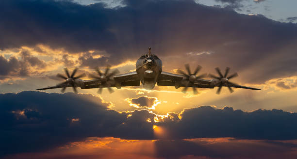 istock Military strategic bomber plane against a dramatic cloudy sky 1444444189