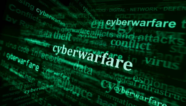 istock Headline titles media with Cyberwarfare 3d illustration 1444447031