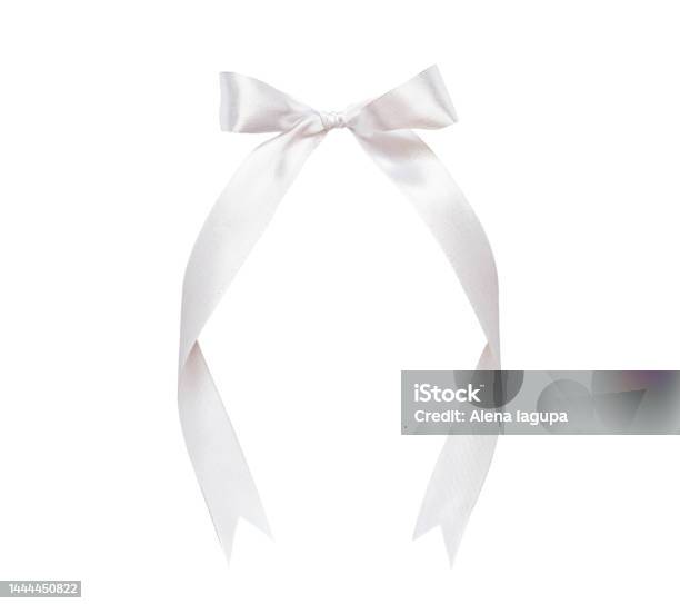 Silver Bow Satin Ribbon Band Stripe Fabric On Corner For Christmas Holiday  Gift Box Present Wrap Design Decoration Ornament Element Stock Photo -  Download Image Now - iStock