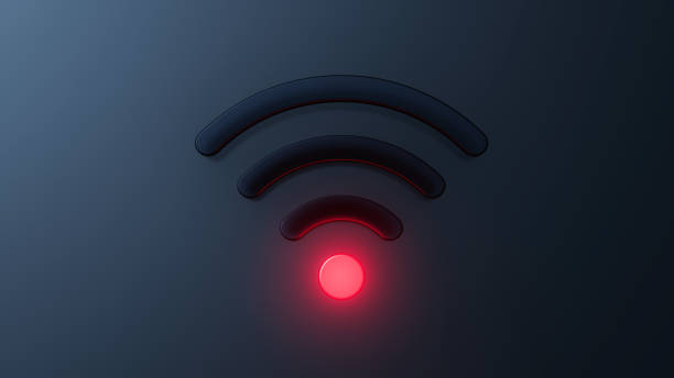 3d rendering , wifi icon low signal 3d rendering , wifi icon low signal, red glow light, on black colour background offline stock pictures, royalty-free photos & images