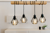 Retro pendant lights with light bulbs in the office