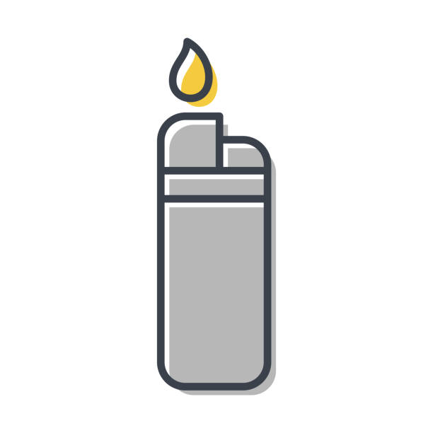 wektorowa płaska izolowana ikona zapalniczki gazowej z ogniem. - cigarette lighter gasoline open cigarette stock illustrations