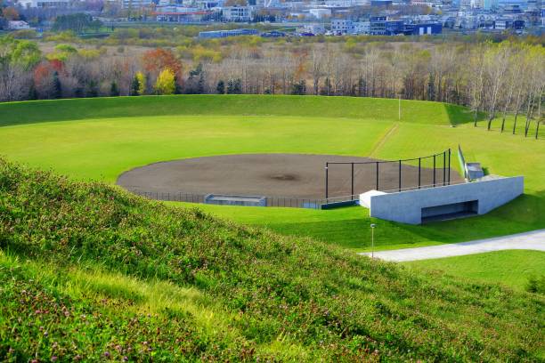 istock Top View of Baseball Field in Public Park. 1444457461