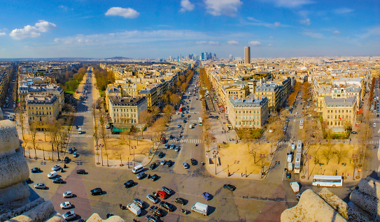 The cityscape of Paris seen from the Arc de Triomphe. Shooting Location: France, Paris