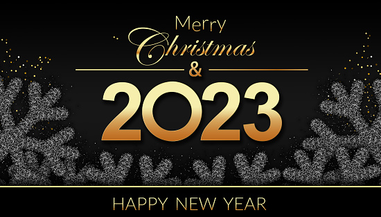 2023 Happy New Year in golden design, Holiday greeting card design.