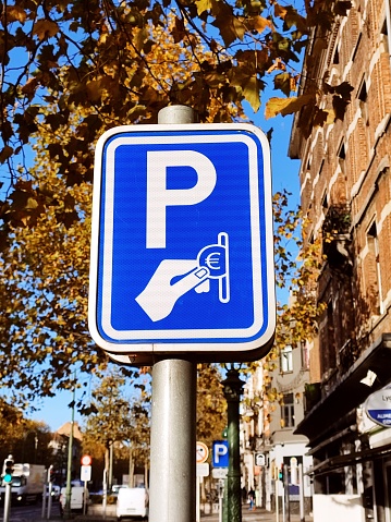 Parking with Euro sign at street of Brussel belgium