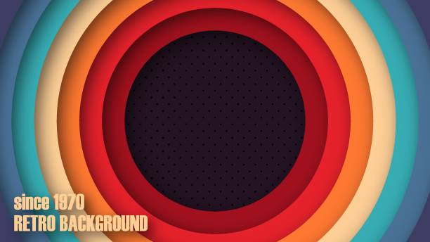 istock Abstract 1970's colorful perforation background with circles element and retro colors. Realistic design in futuristic retro style. Vector funky illustration. 1444466445