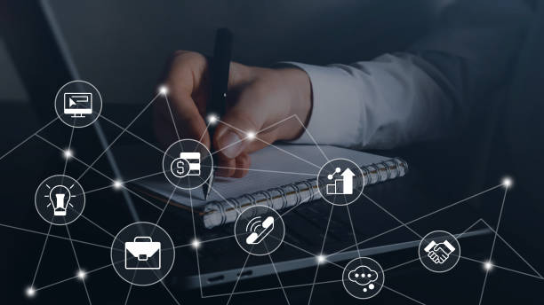 istock Building startup strategy closeup concept image with white glyph icons 1444466674