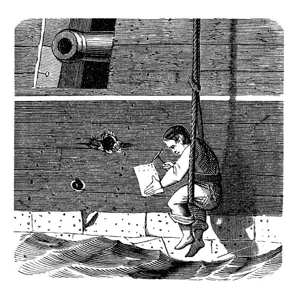 istock Worker repairs a hole in the ship keel adjusting a metal plate to patch the leakage 1444470166