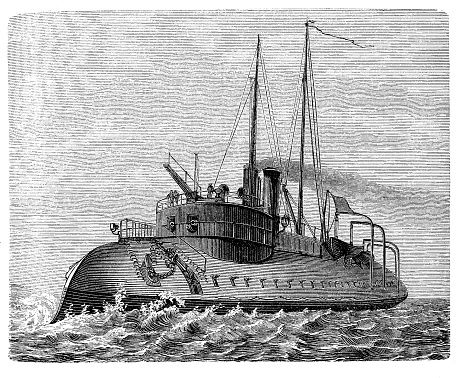 Tigre French ironclad battleship ram of 1871 with an underwater armoured beak at the bow to sink the enemy ship
