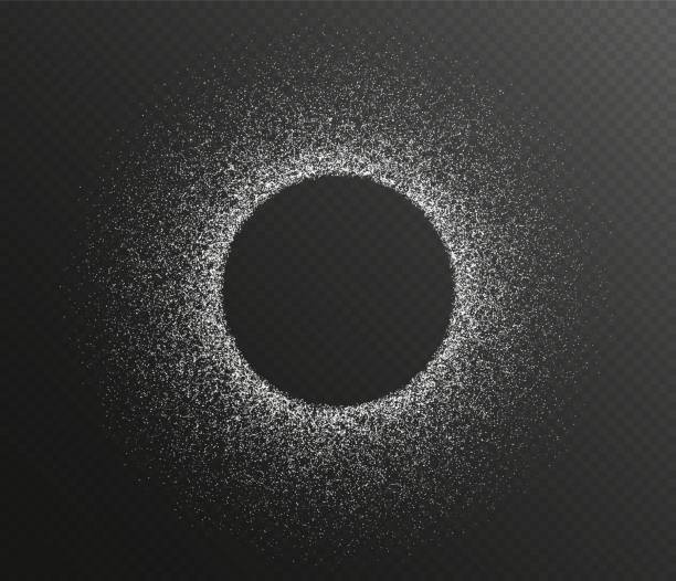 istock Sugar powder round frame, white flour background, salt particles backdrop isolated on a dark background. 1444470411