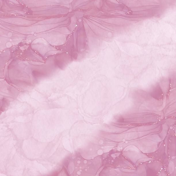 istock Alcohol ink art abstract square template with paper-like texture. Watercolor style pink marbled pattern and gold glitter. 1444470642