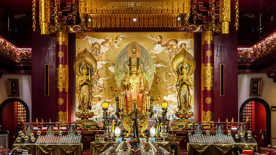 Chinatown, Singapore - September 5, 2022 : Interior Of Buddha Tooth Relic Temple And Museum In Chinatown. This Place Is Perhaps The Best Place In Singapore For A Look At Chinese Buddhism.