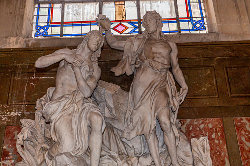 Paris, france, november 10, 2022 : The Baptism of Jesus,  work of Jean-Baptiste I Lemoyne (1681-1731) Saint Roch church, in Paris, France