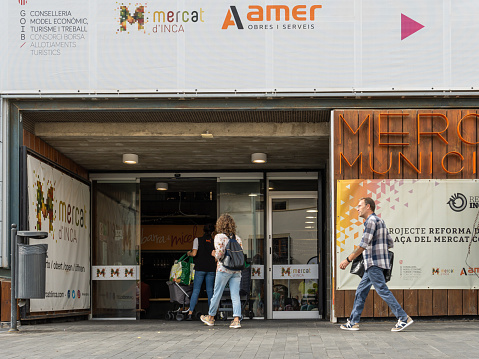 Inca, Spain; october 22 2022: Main facade of the municipal market in the Majorcan town of Inca, Spain