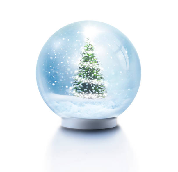 istock Snow globe with snowflakes and Christmas tree isolated 1444474809