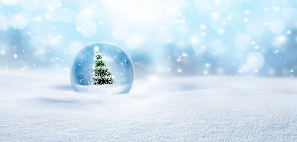 istock Snow globe with snowflakes and Christmas tree in snow 1444474897