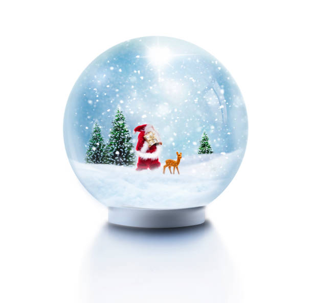 istock Snow globe with snowflakes and Christmas tree isolated 1444474898