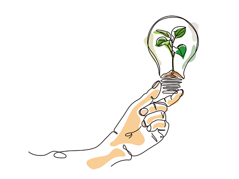 sketch lifestyle 9_hand carry the bulb with plant inside to shows the concept of eco vector illustration graphic EPS 10