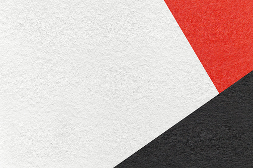 Texture of craft white color paper background with red and black border. Vintage abstract cardboard. Presentation template and mockup with copy space. Felt backdrop closeup.