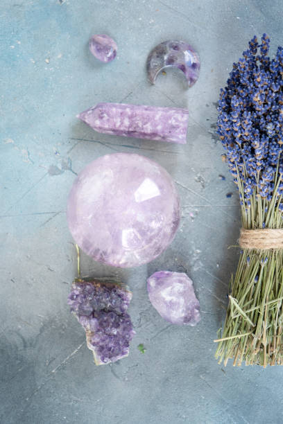 istock Healing crystals on brown background 1444479394