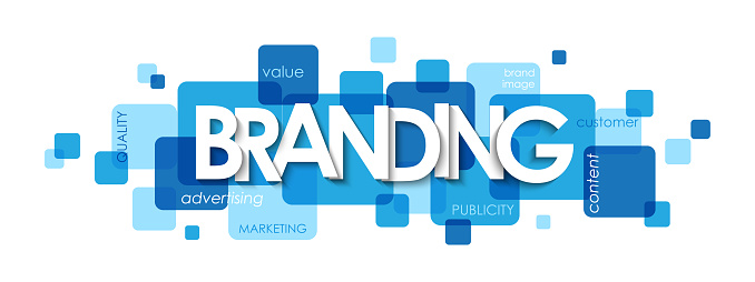 BRANDING blue vector typography banner with keywords