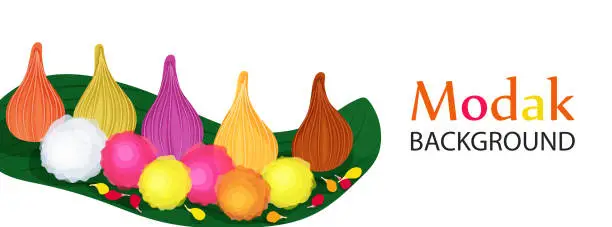 Vector illustration of Background with modak and flowers vector illustration