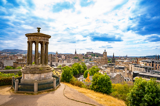 Burns Monument (1831) with views of Edinburgh