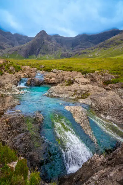 Skye island Fairy pools waterfalls in Highlands Scotland UK in United Kingdom