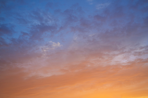 Dark blue sunset sky panorama with pink Cumulus clouds. Seamless hdr 360 pano in spherical equirectangular format. Full zenith for 3D visualization, game, sky replacement for aerial drone panoramas