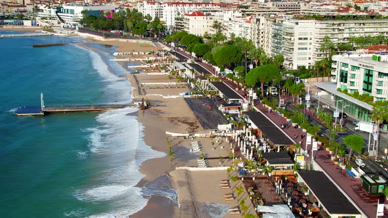 Aerial fly over above la Croisette in cannes