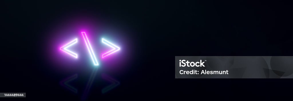 Neon Coding Signs Panoramic Stock Photo - Download Image Now ...