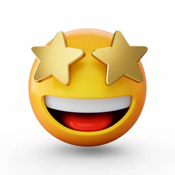 3D Rendering Starry eyed emoji isolated on white background.
