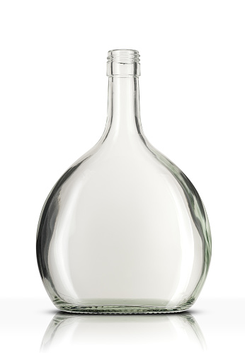 large oval glass wine bottle isolated on white background