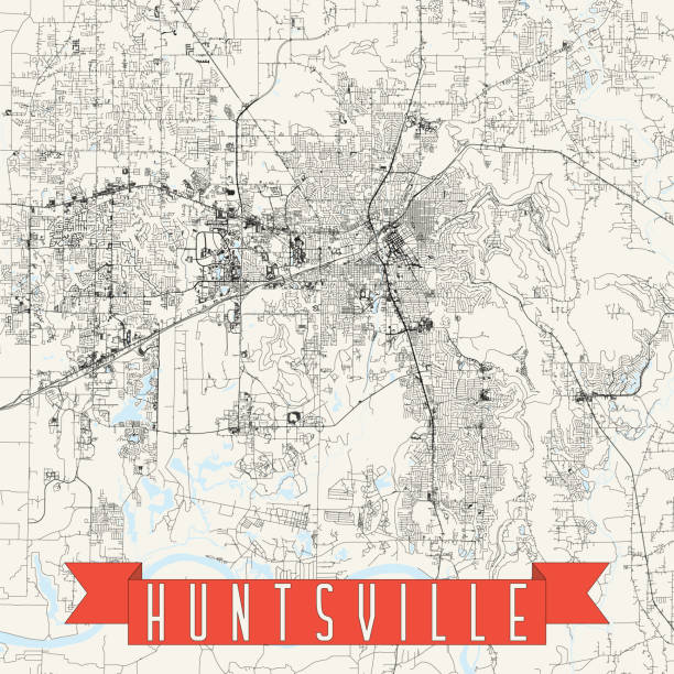 Huntsville, Alabama, USA Vector Map Topographic / Road map of Huntsville, AL. Map data is open data via openstreetmap contributors. All maps are layered and easy to edit. Roads are editable stroke. map alabama cities stock illustrations