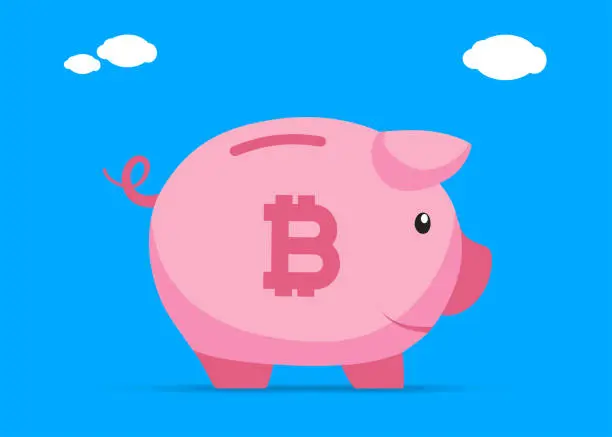 Vector illustration of piggy bank. Bitcoin.