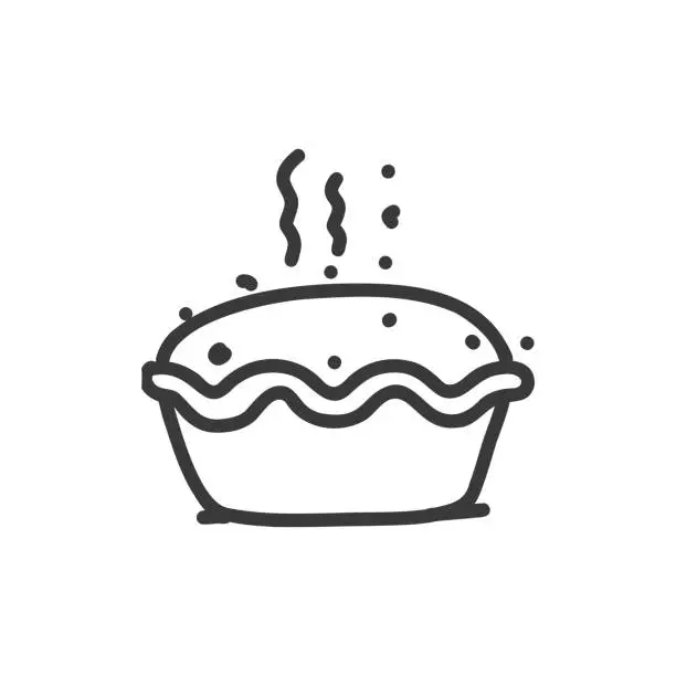 Vector illustration of Apple Pie Line icon, Sketch and Doodle Design, Pixel perfect, Editable stroke. Bakery, Flour, Patisserie, Cafe, Coffee.