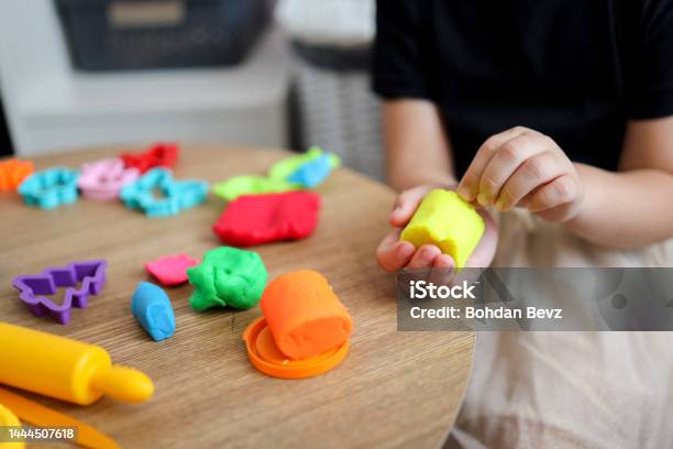 The Child Plays And Sculpts Plasticine Online Master Class Stock Photo - Download Image Now
