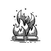 istock Campfire Line icon, Sketch Design, Pixel perfect, Editable stroke. Camping, Travel, Leisure Activity, Fire, Caravan, Forest, Camp Area. 1444508776