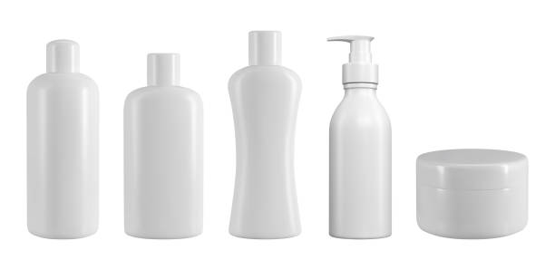 istock White plastic cosmetic jar and bottles. Realistic vector mockup for skin cream, shampoo and shower gel design. 1444510217