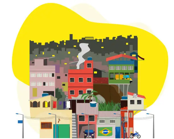 Vector illustration of a Typical suburban area in a big city of Latin America. Shanty town