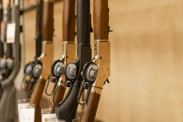 istock Firearm department. Rifles in a store 1444516018