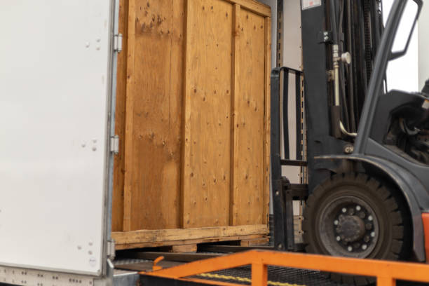 istock Forklift loading truck. Shipping and receiving. Freight logistic 1444516083