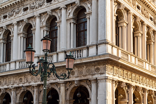 Venice, Italy - July 17, 2018: Corner shot of Piazza San Marco (St. Mark's Square), Venice, Italy