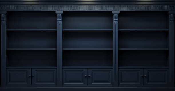 Classic wall dark wood empty cabinet shelves