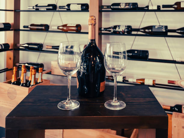 istock Bottle and two wine glasses on the table 1444529551