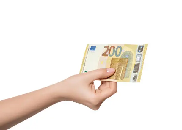 200 euro banknote in hand, isolate