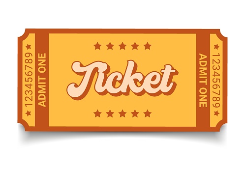 Vector retro ticket isolated isolated on white background. Cinema, theater, concert, play, party, event, festival black and gold ticket realistic template set. Ticket icon for website.