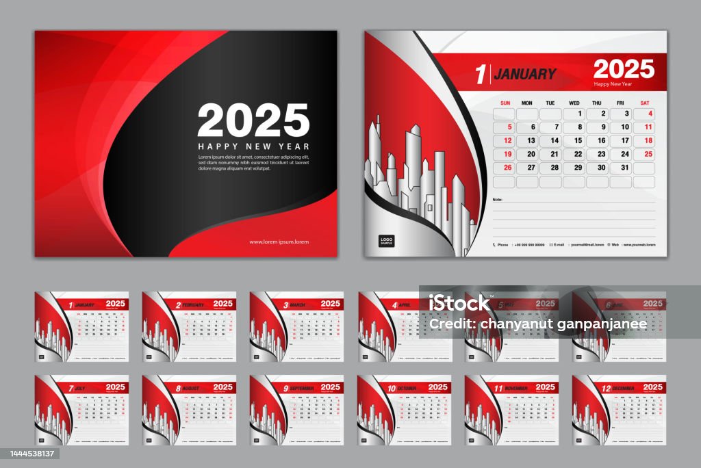Calendar 2025 Template Set Vector Week Starts Sunday Set Of 12 Month Dataday Desk Calendar 2025